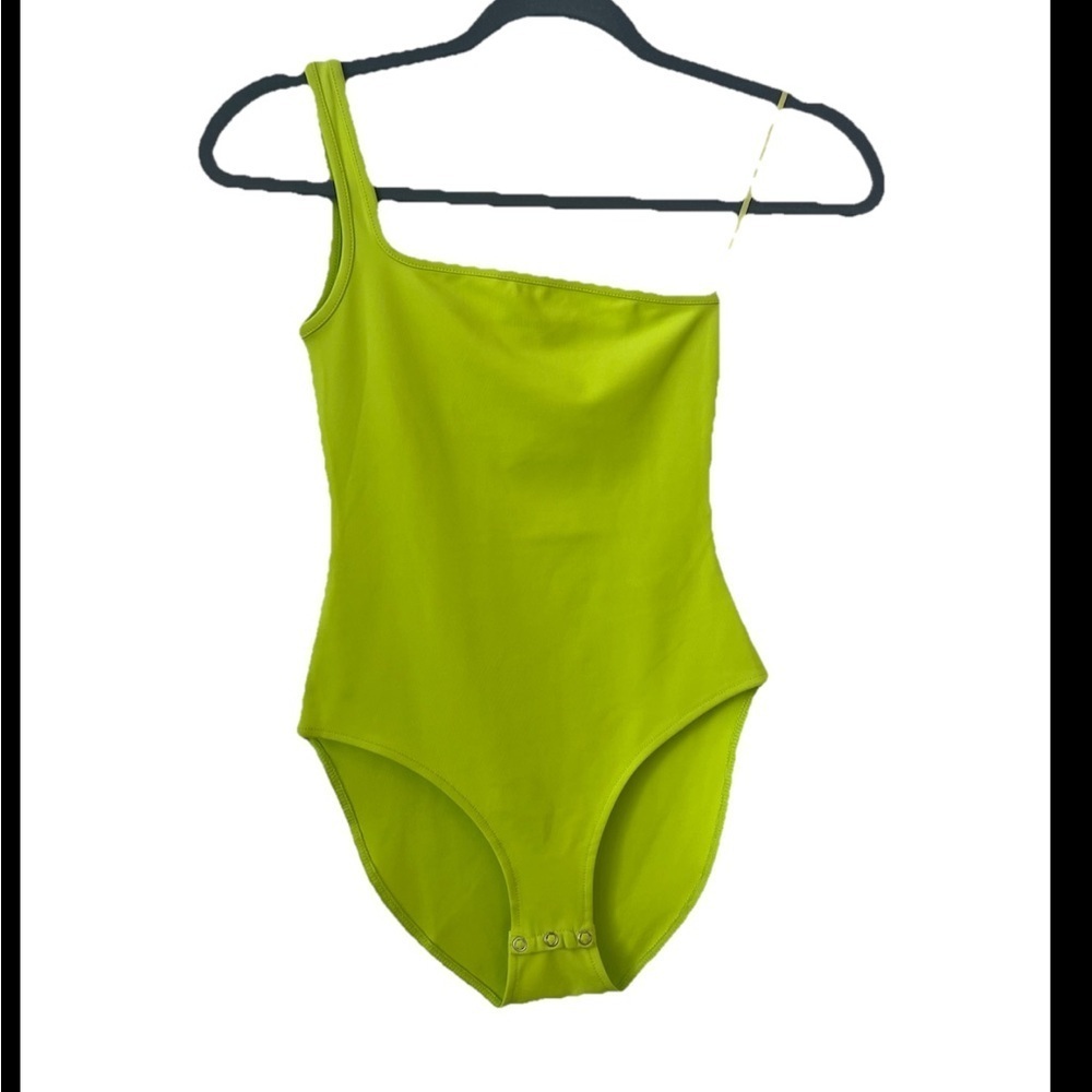 French Connection Saachi Jersey One Shoulder Bodysuit Sz S Lime Punch (0670)